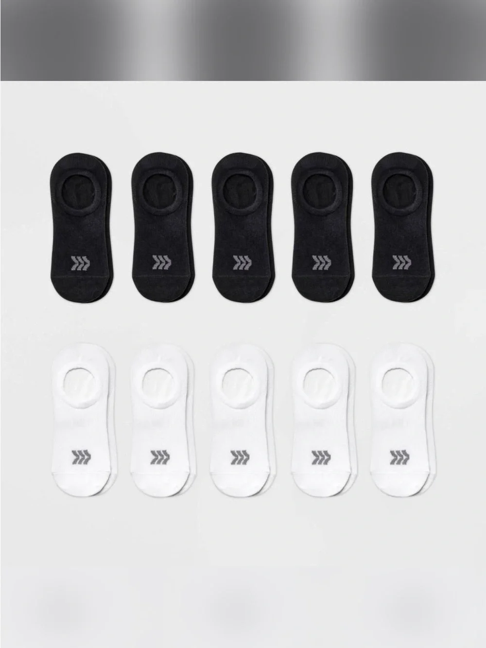 All in Motion  No-Show Sock 10-Pack - Black & White, lightweight